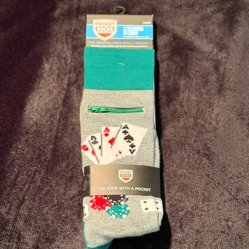 Pocket Socks with Poker Cards and Chips Design Men's Socks NIP